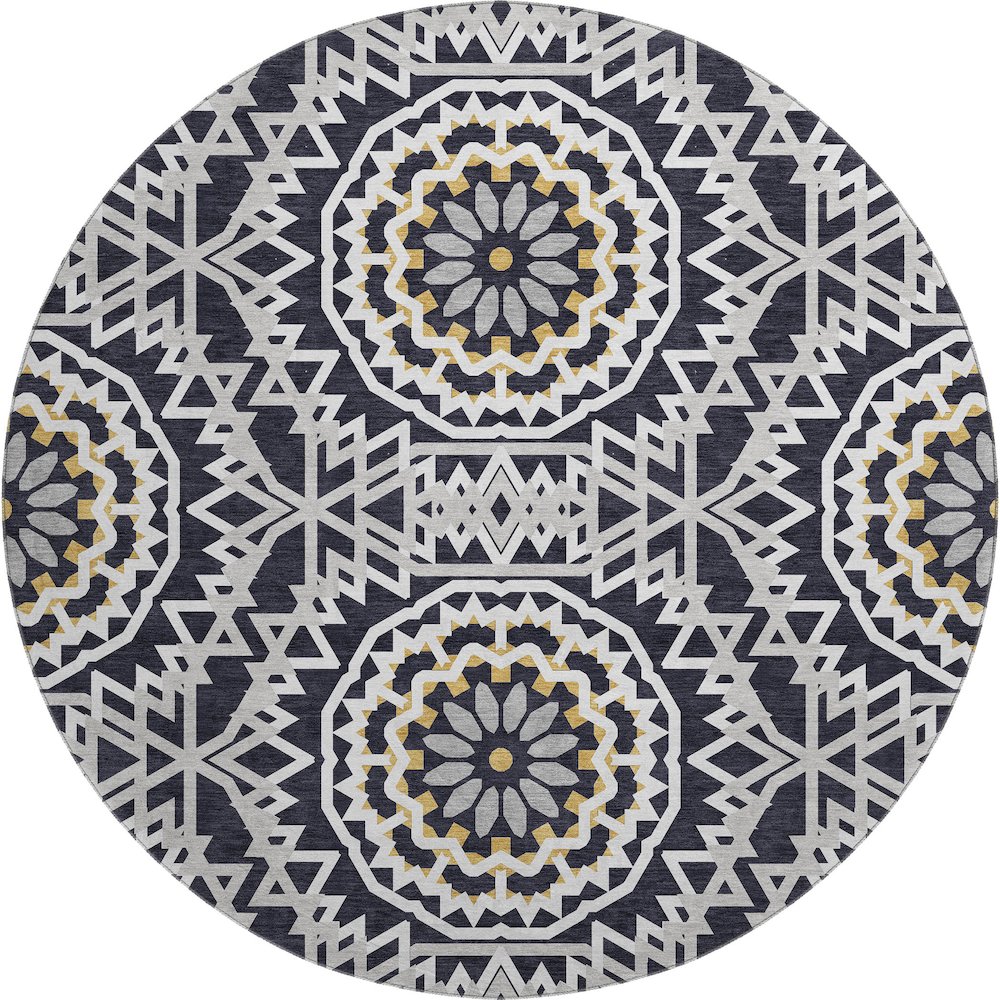 Premium Machine Washable Mayfield  Black 8' x 8' Round Rug. Picture 1
