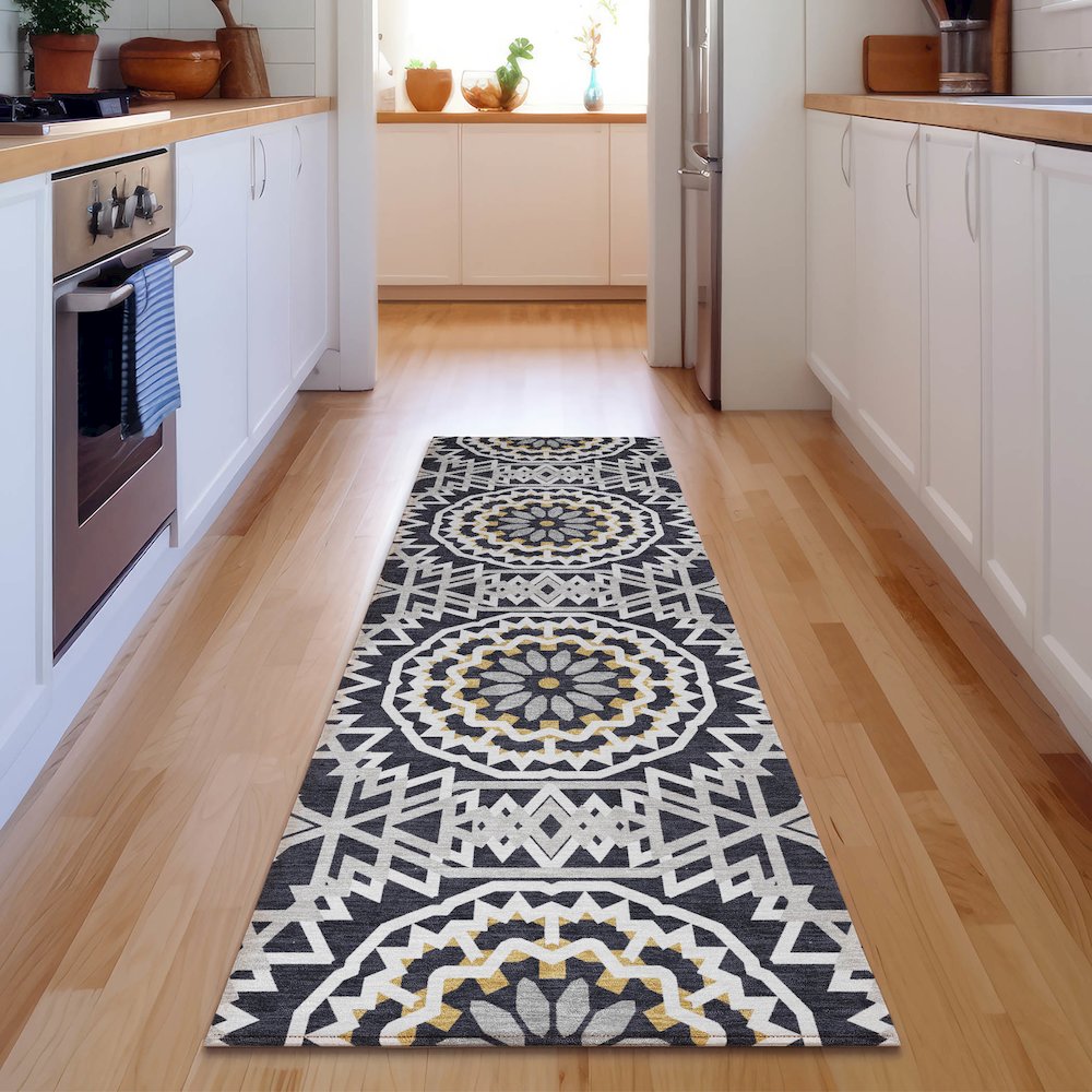 Premium Machine Washable Mayfield  Black 2'3" x 7'6" Runner Rug. Picture 5
