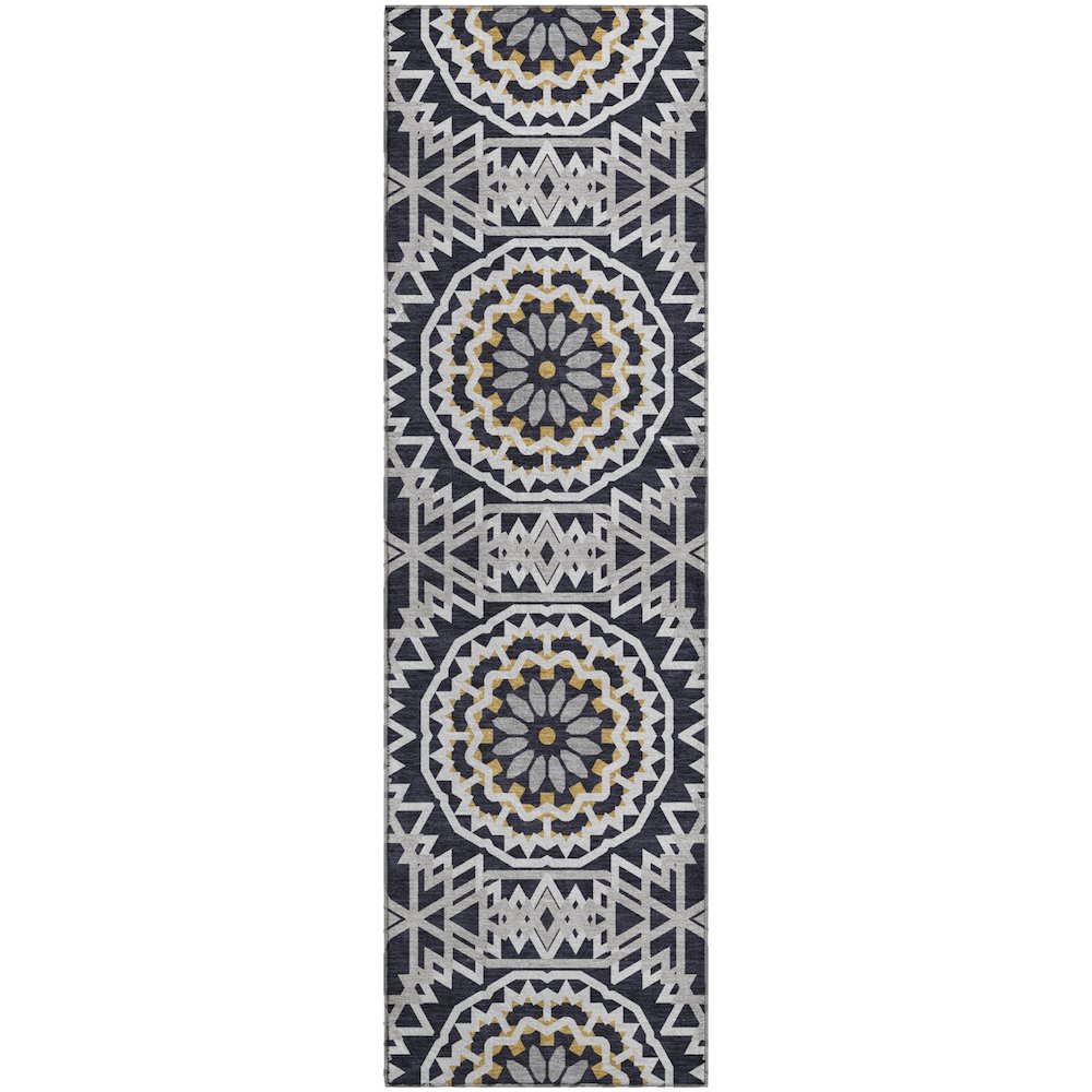 Premium Machine Washable Mayfield  Black 2'3" x 7'6" Runner Rug. Picture 1