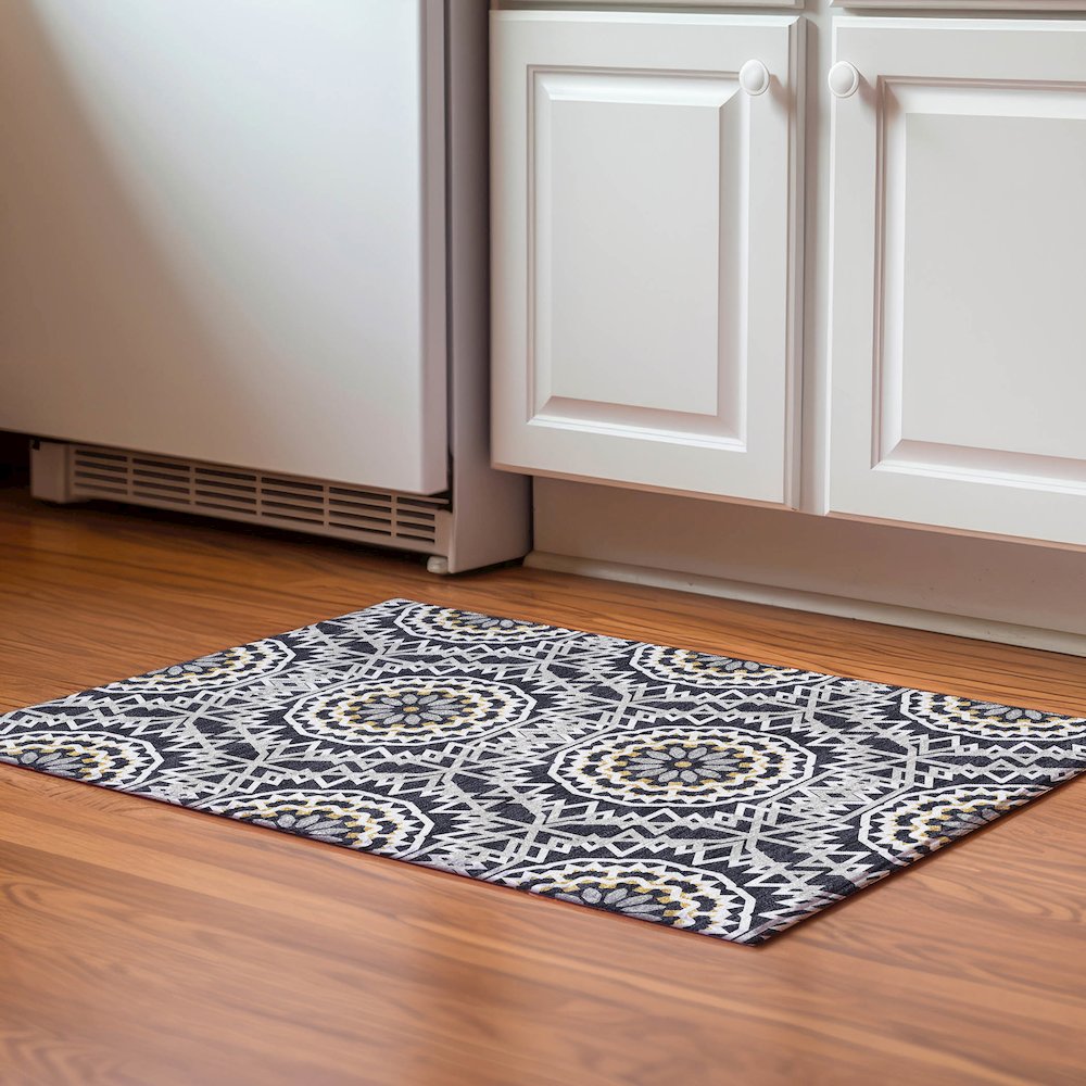 Premium Machine Washable Mayfield  Black 1'8" x 2'6" Rug. Picture 5