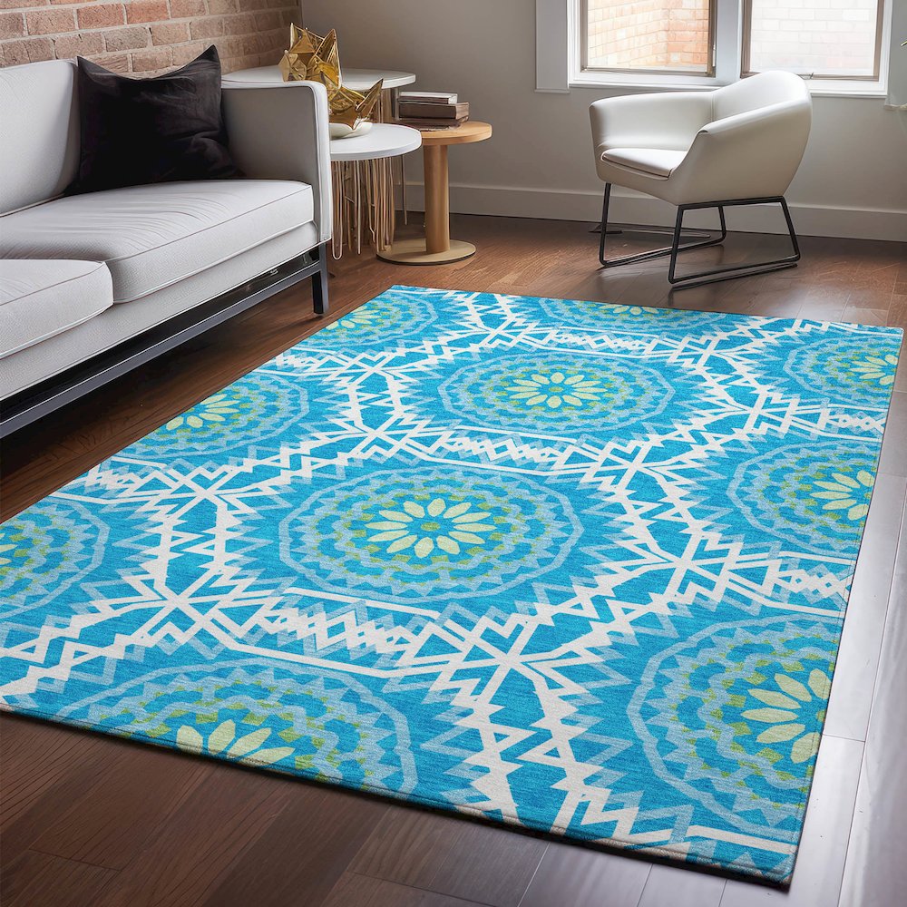 Premium Machine Washable Mayfield  Blue 2'6" x 3'10" Rug. Picture 5