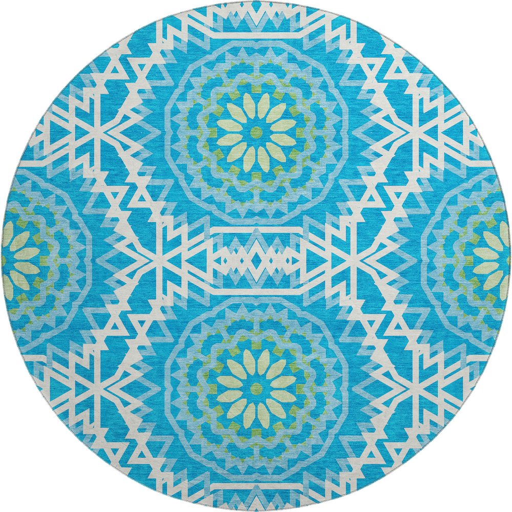 Premium Machine Washable Mayfield  Blue 8' x 8' Round Rug. Picture 1
