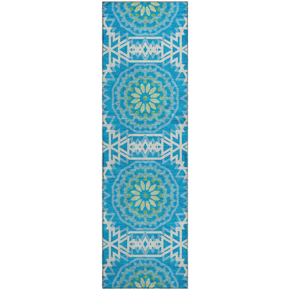 Premium Machine Washable Mayfield  Blue 2'3" x 7'6" Runner Rug. Picture 1