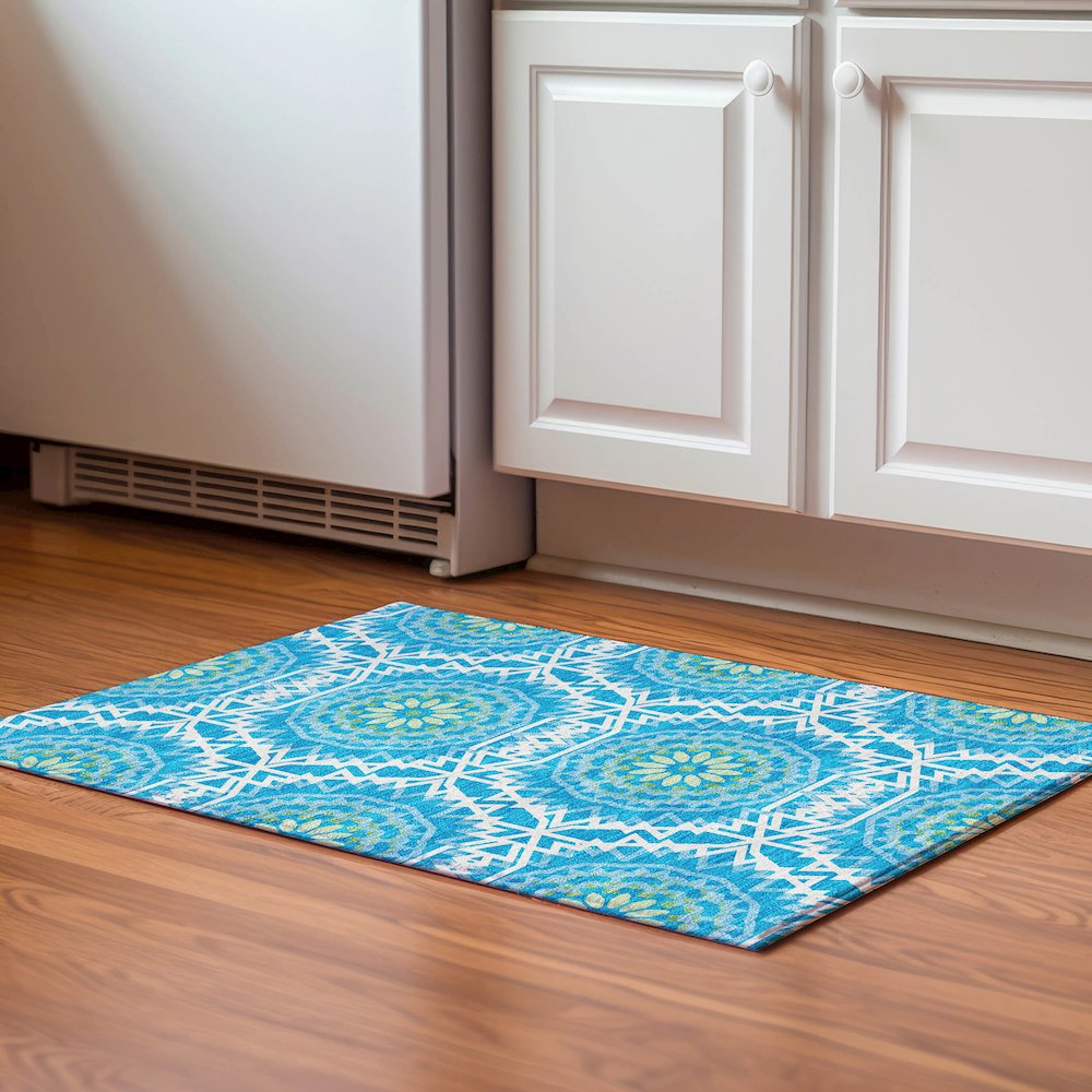 Premium Machine Washable Mayfield  Blue 1'8" x 2'6" Rug. Picture 5