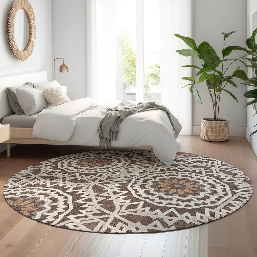 Premium Machine Washable Mayfield  Chocolate 8' x 8' Round Rug. Picture 5