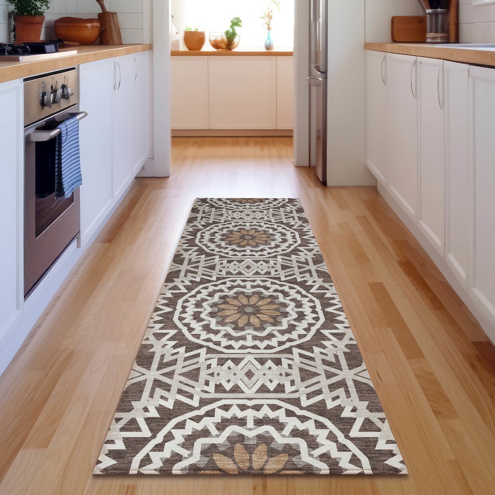 Premium Machine Washable Mayfield  Chocolate 2'3" x 7'6" Runner Rug. Picture 5