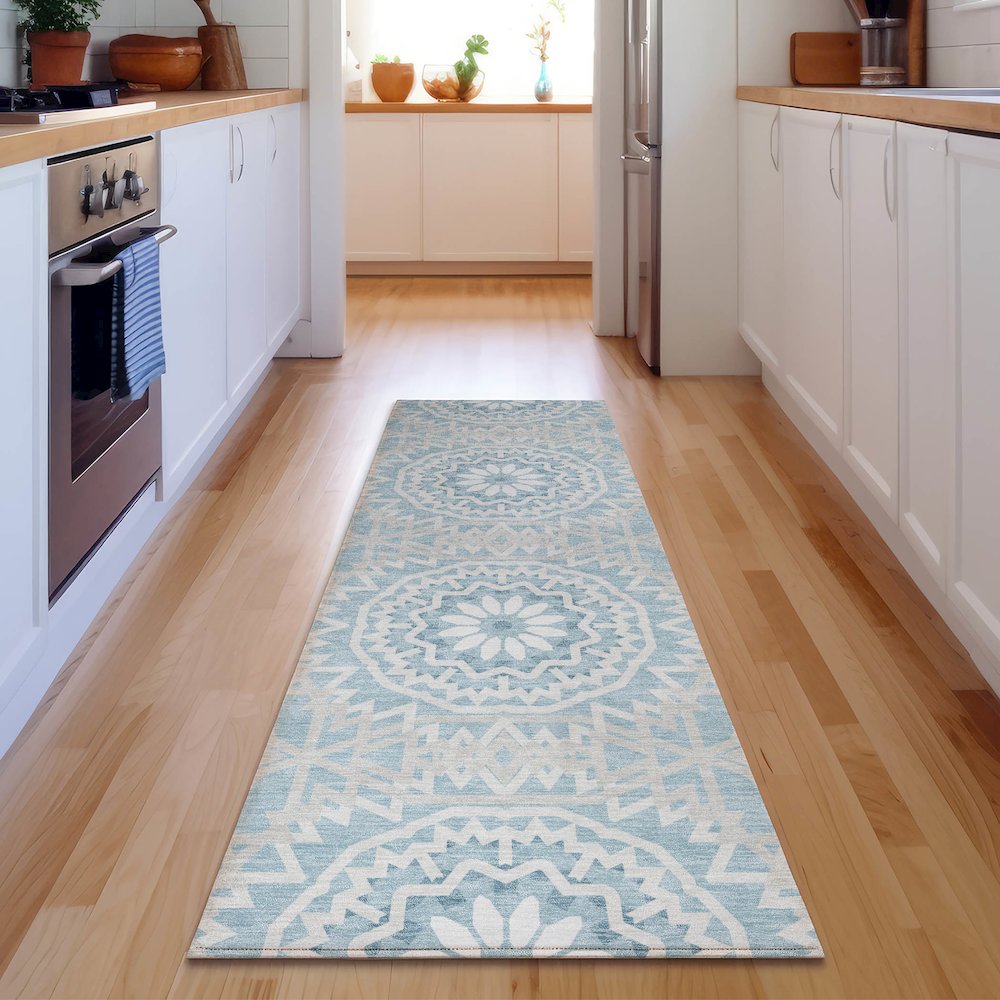 Premium Machine Washable Mayfield  Denim 2'3" x 7'6" Runner Rug. Picture 5