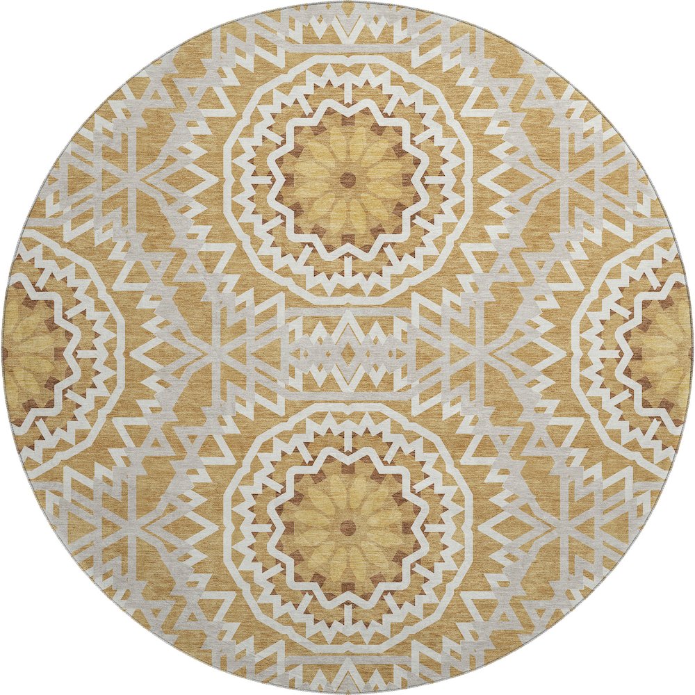 Premium Machine Washable Mayfield  Gold 8' x 8' Round Rug. Picture 1