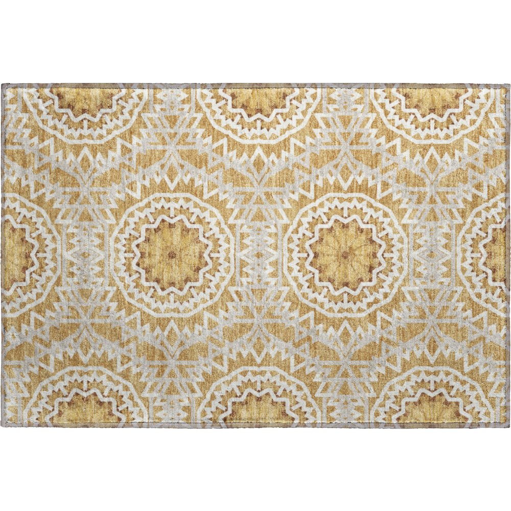 Premium Machine Washable Mayfield  Gold 1'8" x 2'6" Rug. Picture 1