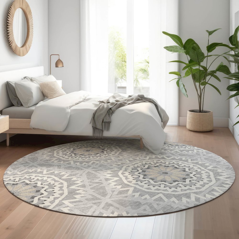 Premium Machine Washable Mayfield  Gray 8' x 8' Round Rug. Picture 5