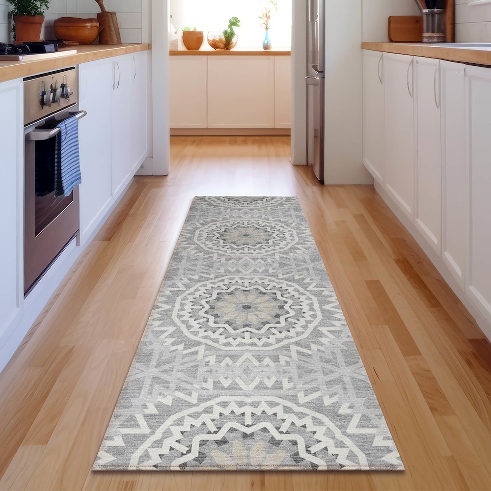 Premium Machine Washable Mayfield  Gray 2'3" x 7'6" Runner Rug. Picture 5