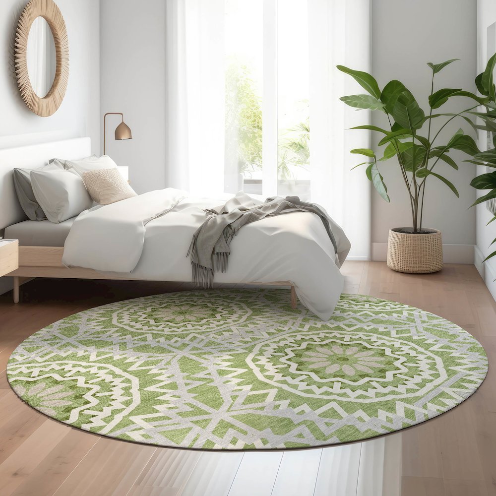 Premium Machine Washable Mayfield  Green 8' x 8' Round Rug. Picture 5
