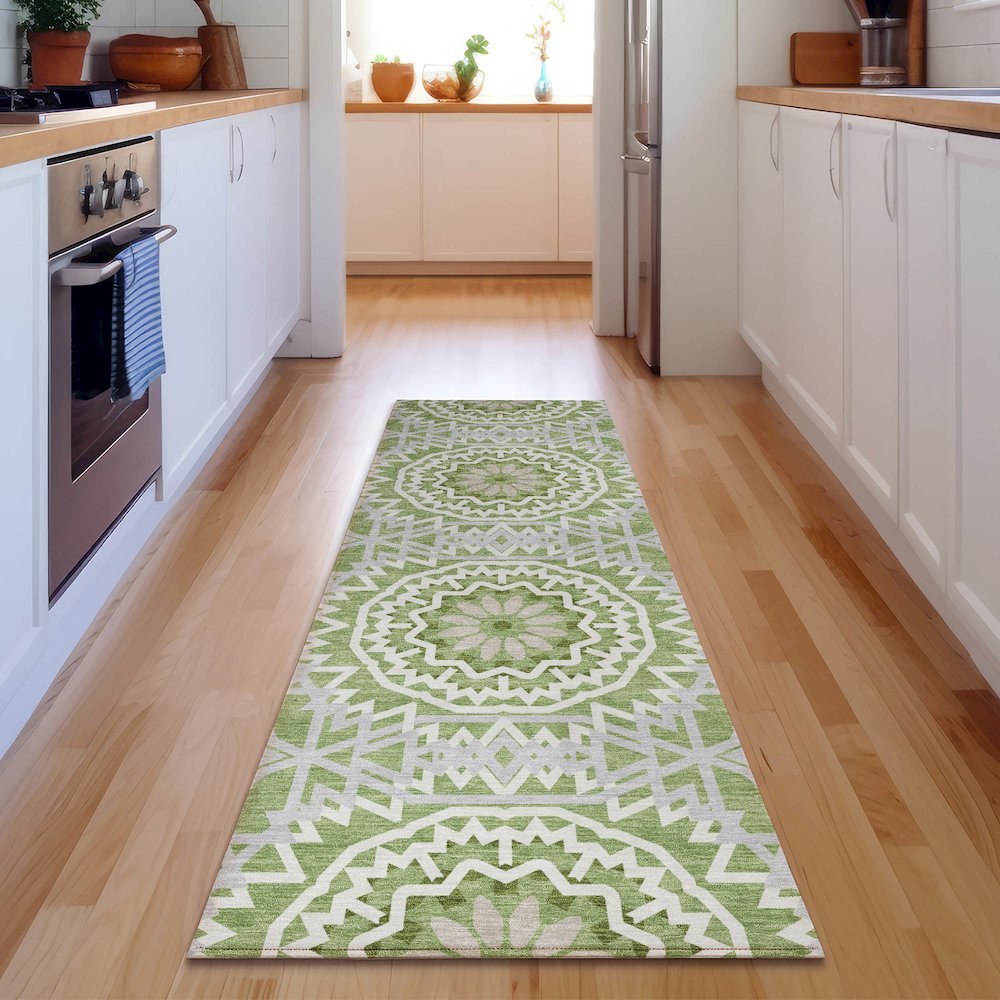 Premium Machine Washable Mayfield  Green 2'3" x 7'6" Runner Rug. Picture 5