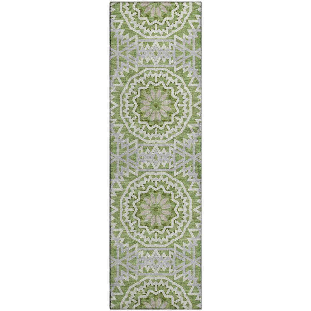 Premium Machine Washable Mayfield  Green 2'3" x 7'6" Runner Rug. Picture 1