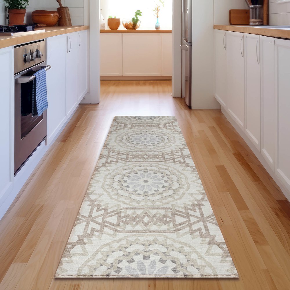 Premium Machine Washable Mayfield  Ivory 2'3" x 7'6" Runner Rug. Picture 5