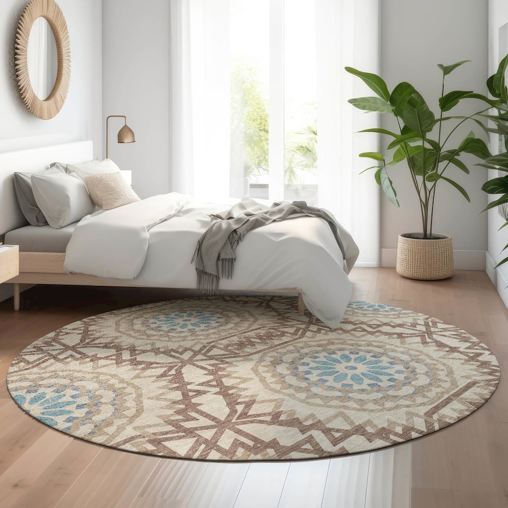 Premium Machine Washable Mayfield  Khaki 8' x 8' Round Rug. Picture 5