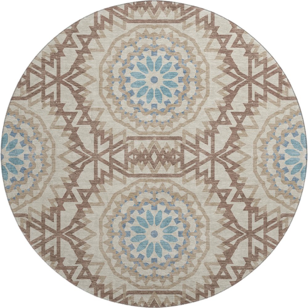 Premium Machine Washable Mayfield  Khaki 8' x 8' Round Rug. Picture 1