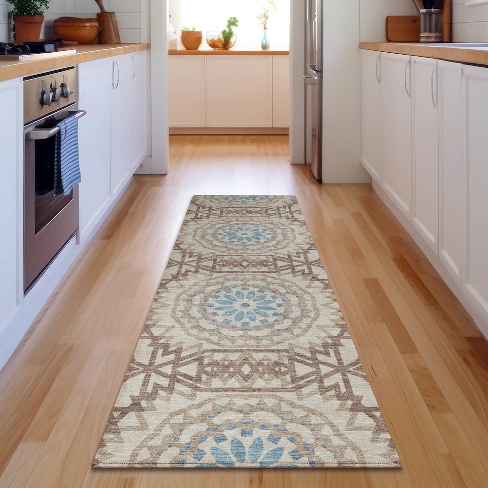 Premium Machine Washable Mayfield  Khaki 2'3" x 7'6" Runner Rug. Picture 5