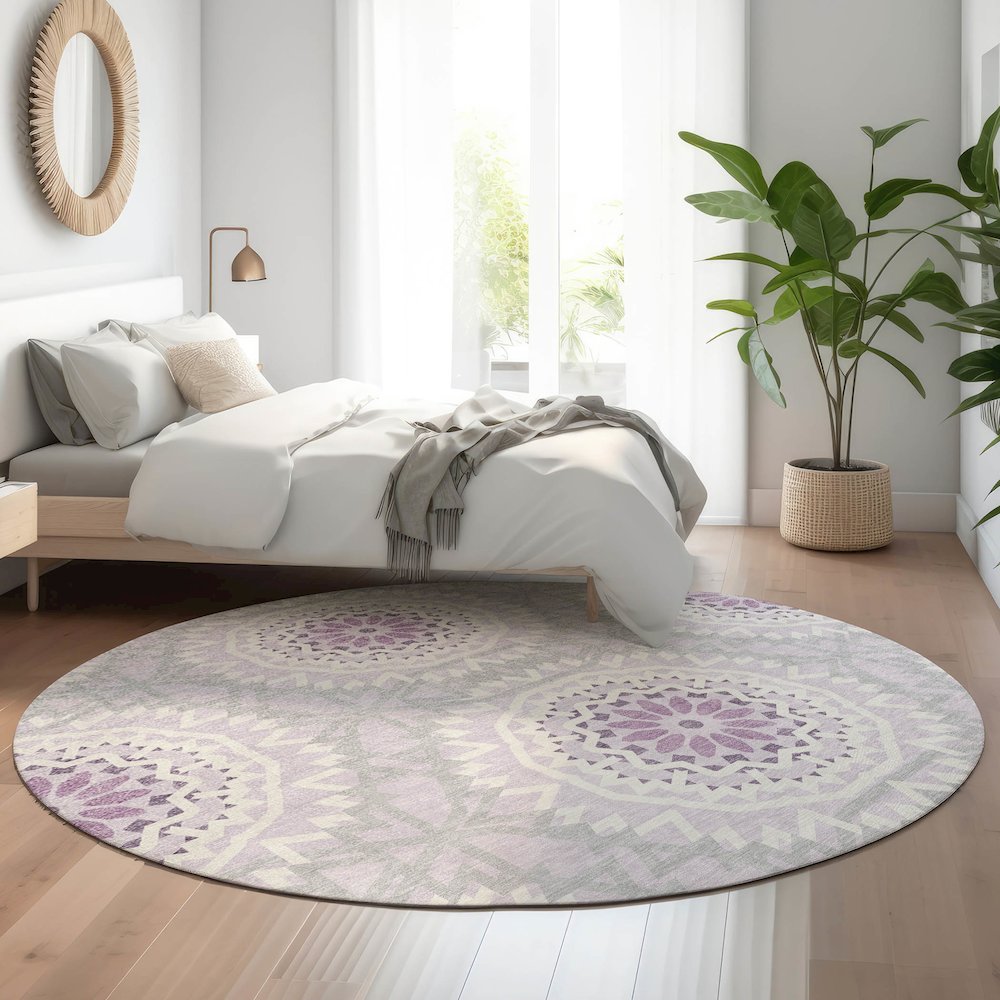 Premium Machine Washable Mayfield  Lilac 8' x 8' Round Rug. Picture 5