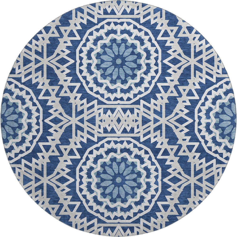 Premium Machine Washable Mayfield  Navy 8' x 8' Round Rug. Picture 1