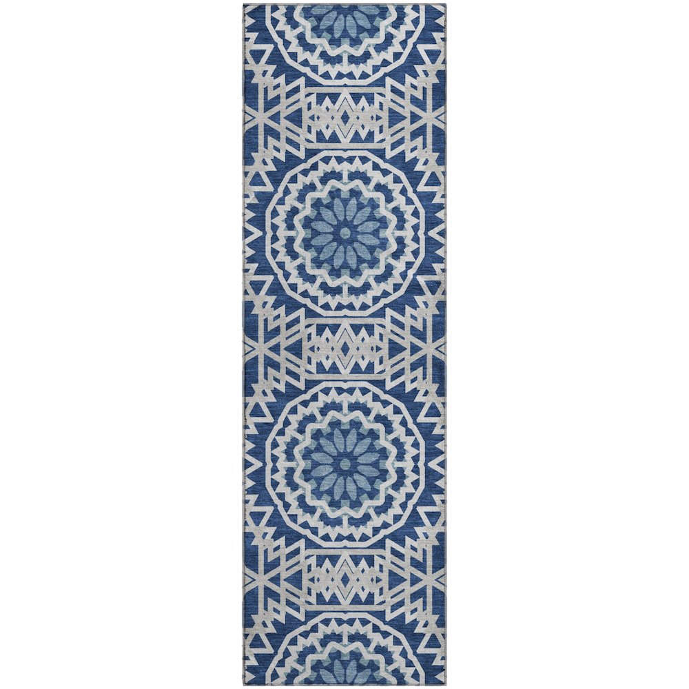 Premium Machine Washable Mayfield  Navy 2'3" x 7'6" Runner Rug. Picture 1