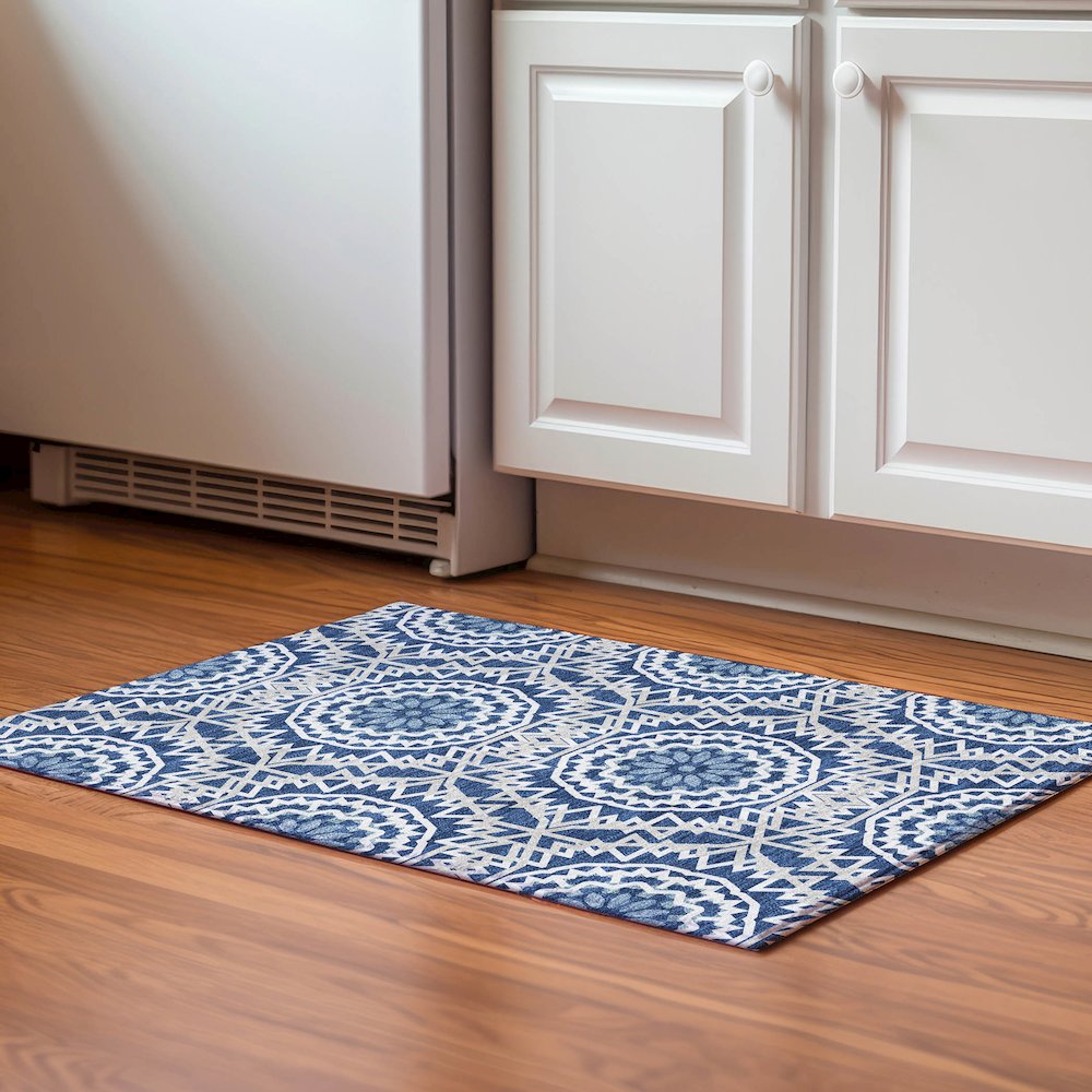 Premium Machine Washable Mayfield  Navy 1'8" x 2'6" Rug. Picture 5