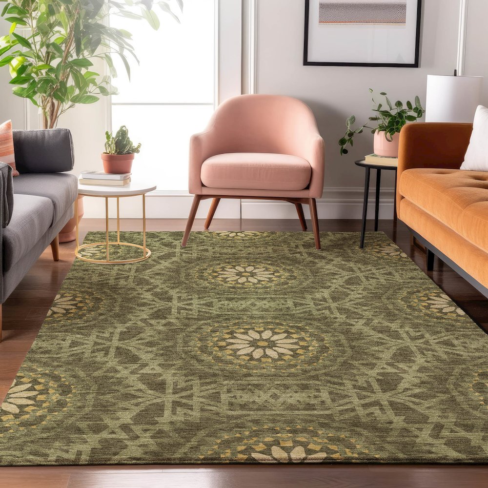 Premium Machine Washable Mayfield  Olive 2'6" x 3'10" Rug. Picture 5