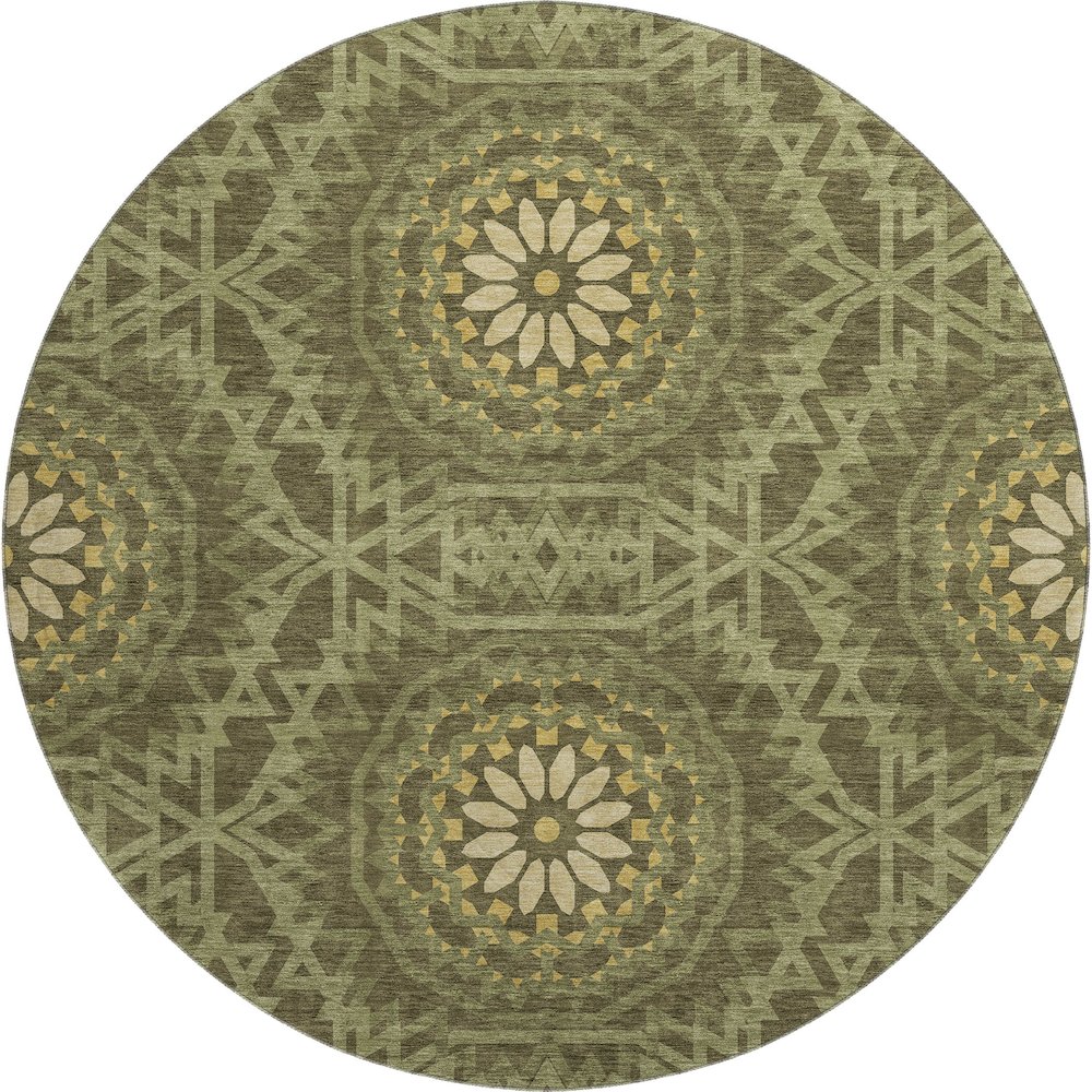 Premium Machine Washable Mayfield  Olive 8' x 8' Round Rug. Picture 1
