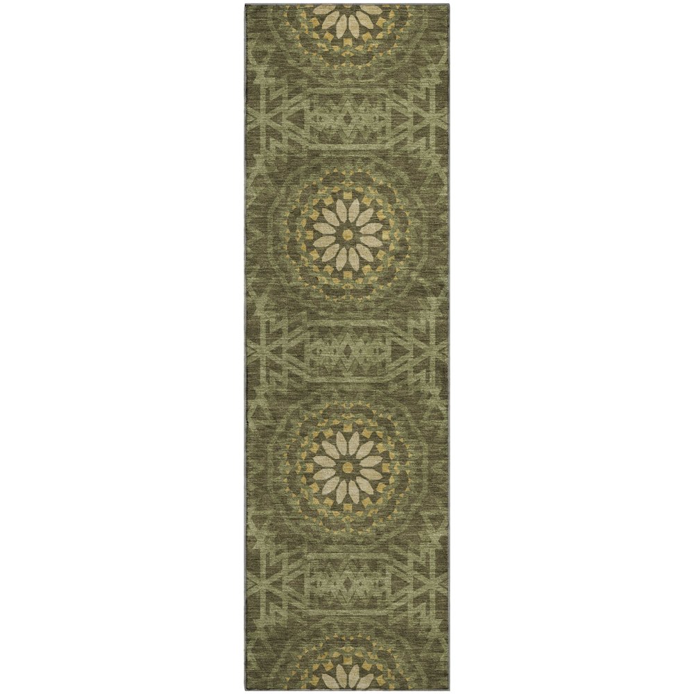 Premium Machine Washable Mayfield  Olive 2'3" x 7'6" Runner Rug. Picture 1