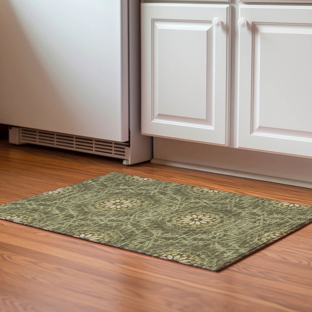 Premium Machine Washable Mayfield  Olive 1'8" x 2'6" Rug. Picture 5