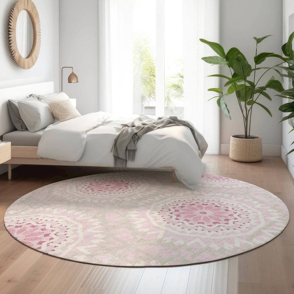 Premium Machine Washable Mayfield  Pink 8' x 8' Round Rug. Picture 5