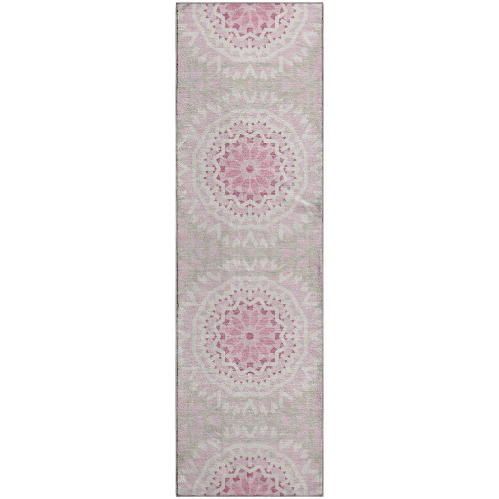 Premium Machine Washable Mayfield  Pink 2'3" x 7'6" Runner Rug. Picture 1
