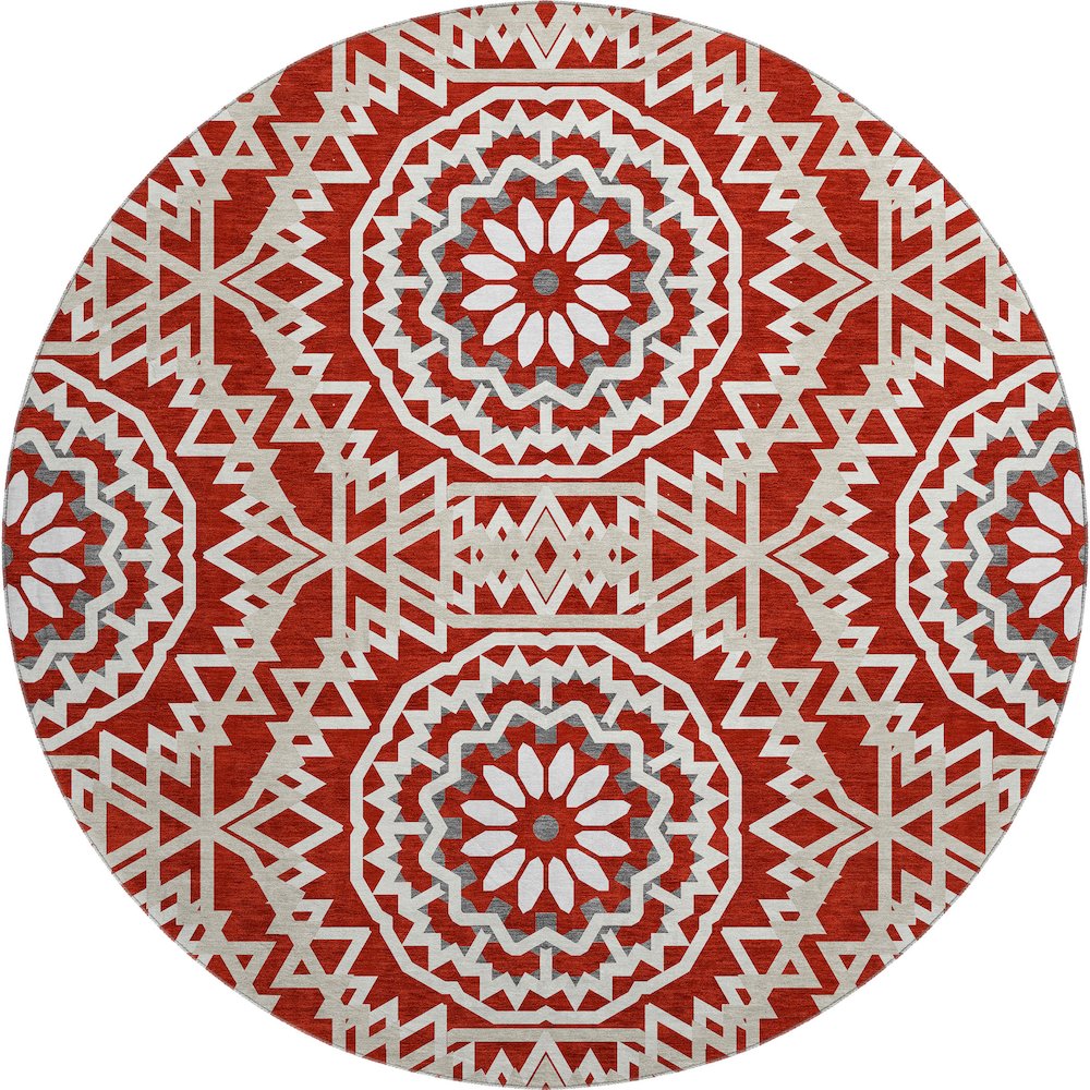 Premium Machine Washable Mayfield  Red 8' x 8' Round Rug. Picture 1
