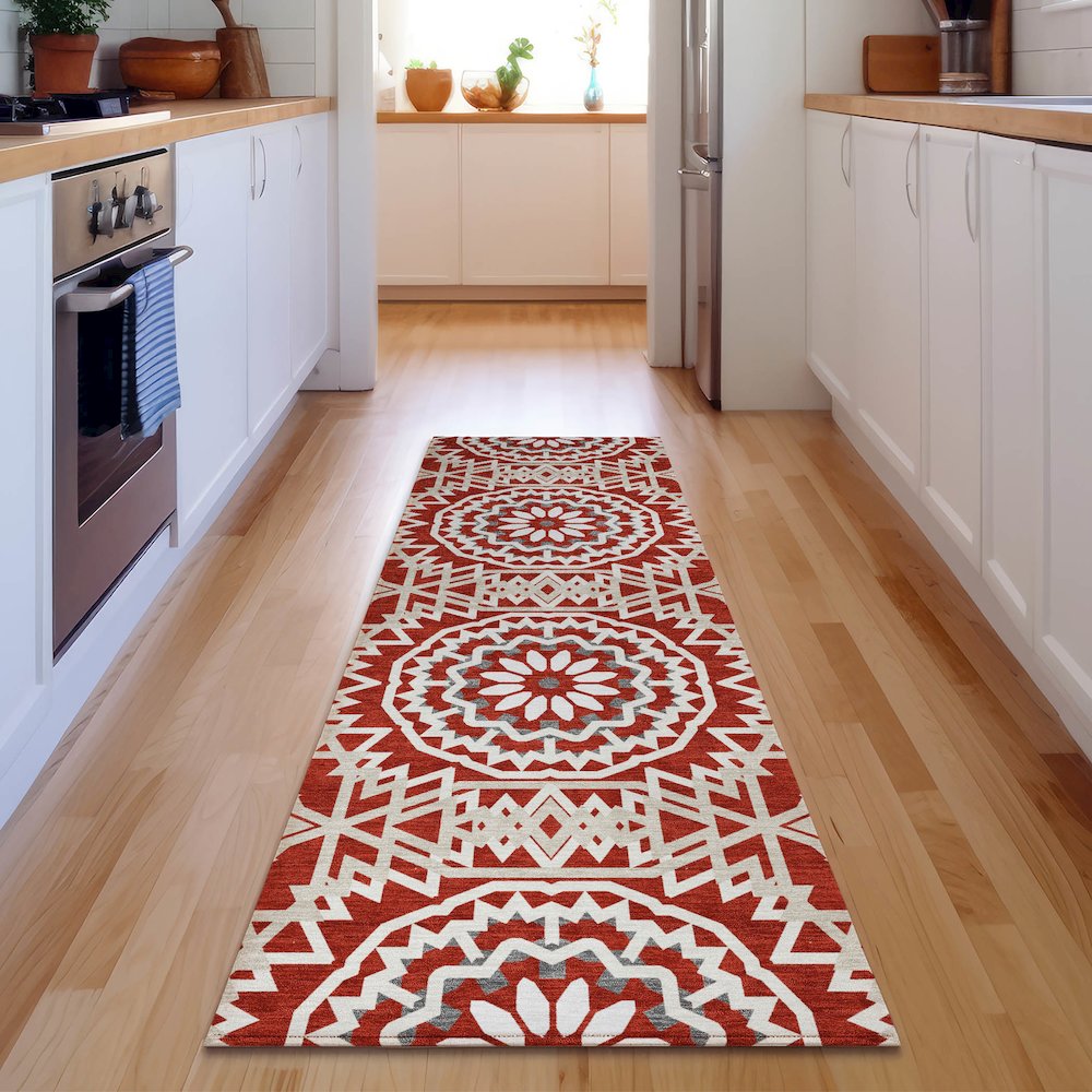 Premium Machine Washable Mayfield  Red 2'3" x 7'6" Runner Rug. Picture 5