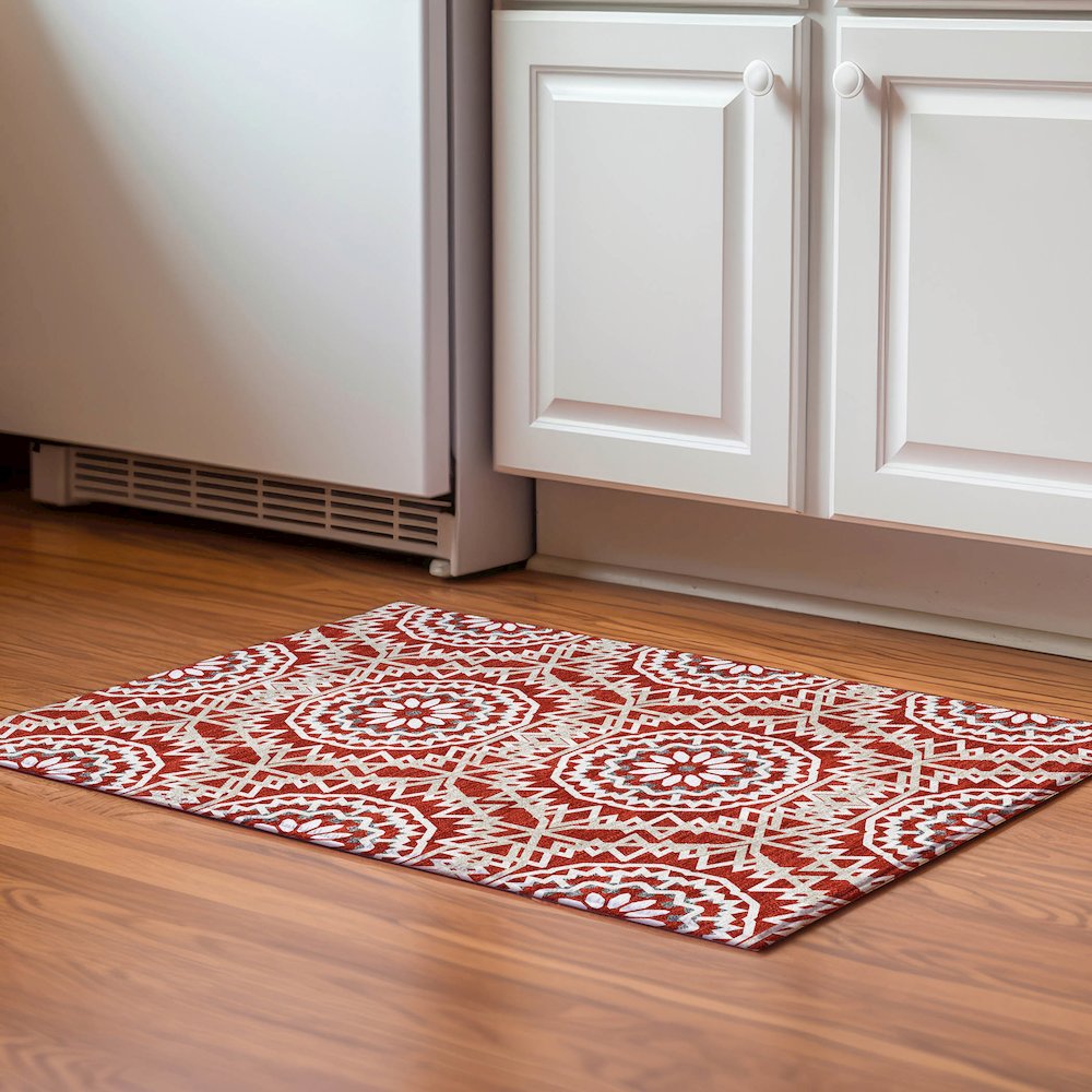 Premium Machine Washable Mayfield  Red 1'8" x 2'6" Rug. Picture 5