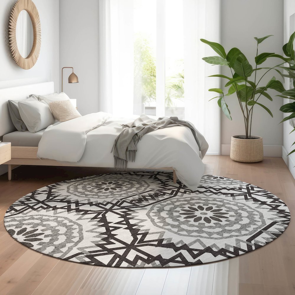 Premium Machine Washable Mayfield  White 8' x 8' Round Rug. Picture 5