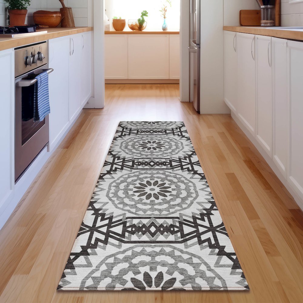 Premium Machine Washable Mayfield  White 2'3" x 7'6" Runner Rug. Picture 5