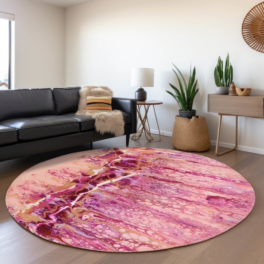 Premium Machine Washable Mayfield  Berry 8' x 8' Round Rug. Picture 5