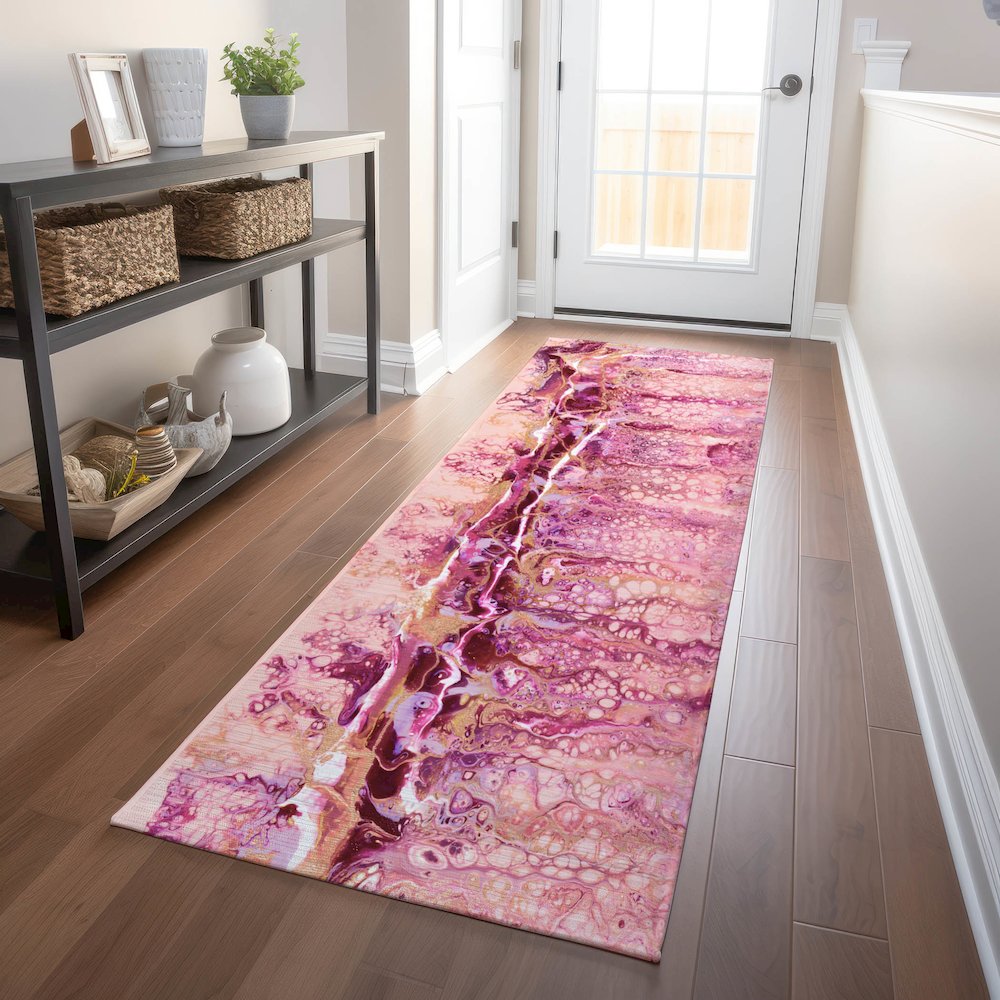 Premium Machine Washable Mayfield  Berry 2'3" x 7'6" Runner Rug. Picture 5