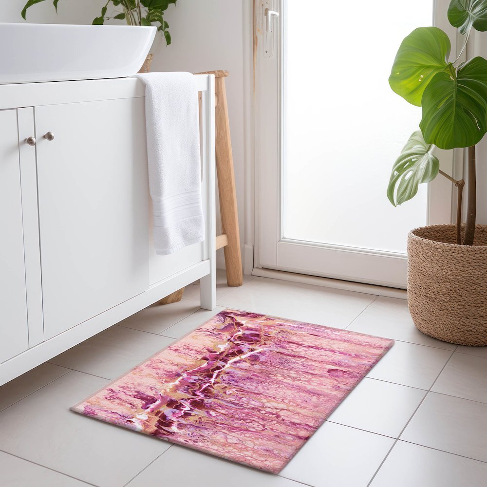 Premium Machine Washable Mayfield  Berry 1'8" x 2'6" Rug. Picture 5