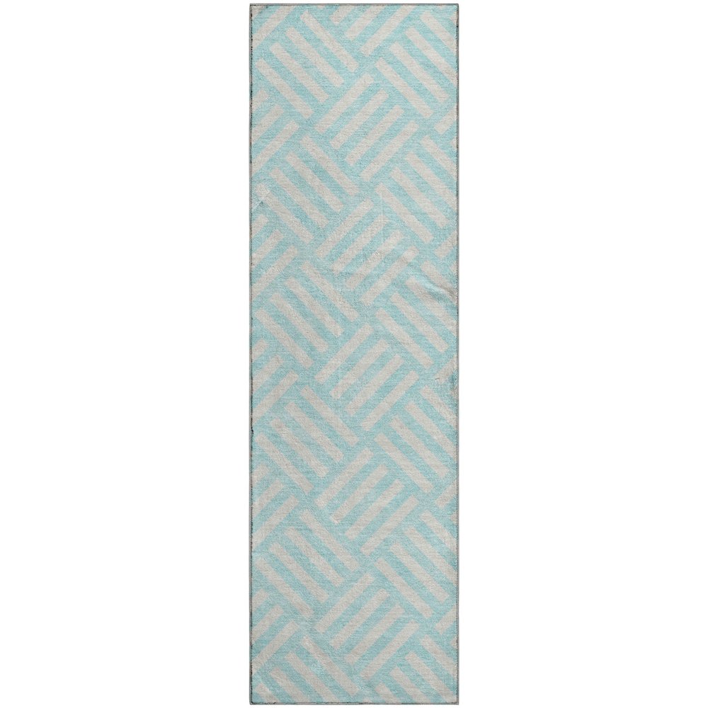 Premium Machine Washable Mayfield  Aqua 2'3" x 7'6" Runner Rug. Picture 1