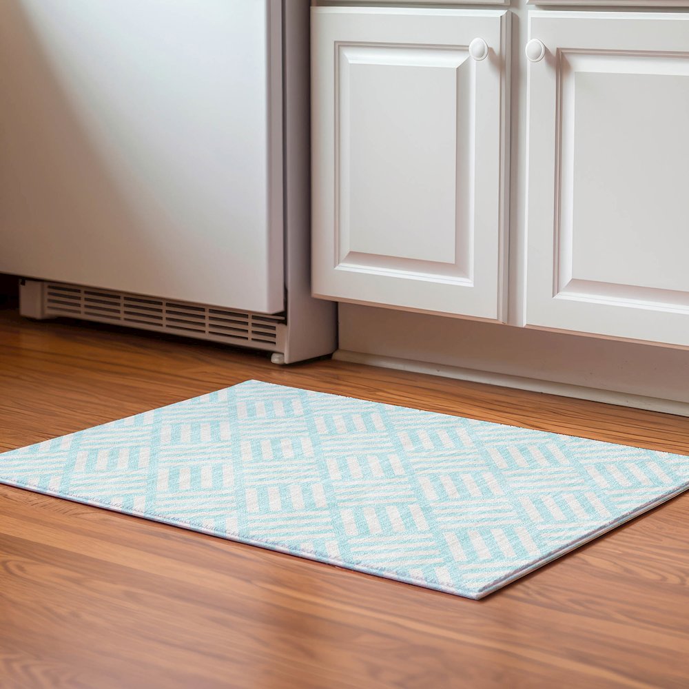 Premium Machine Washable Mayfield  Aqua 1'8" x 2'6" Rug. Picture 5