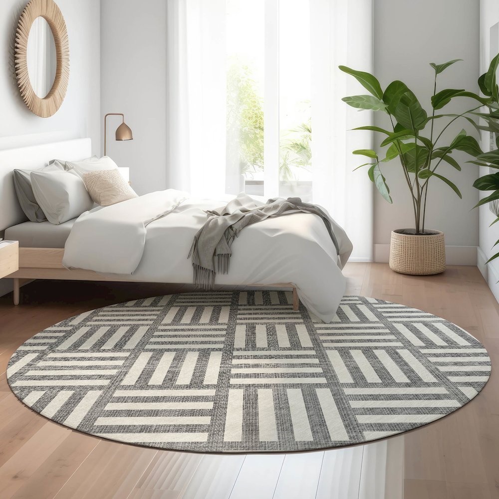 Premium Machine Washable Mayfield  Charcoal 8' x 8' Round Rug. Picture 5