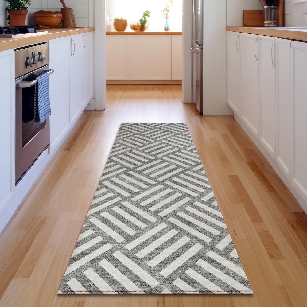 Premium Machine Washable Mayfield  Charcoal 2'3" x 7'6" Runner Rug. Picture 5