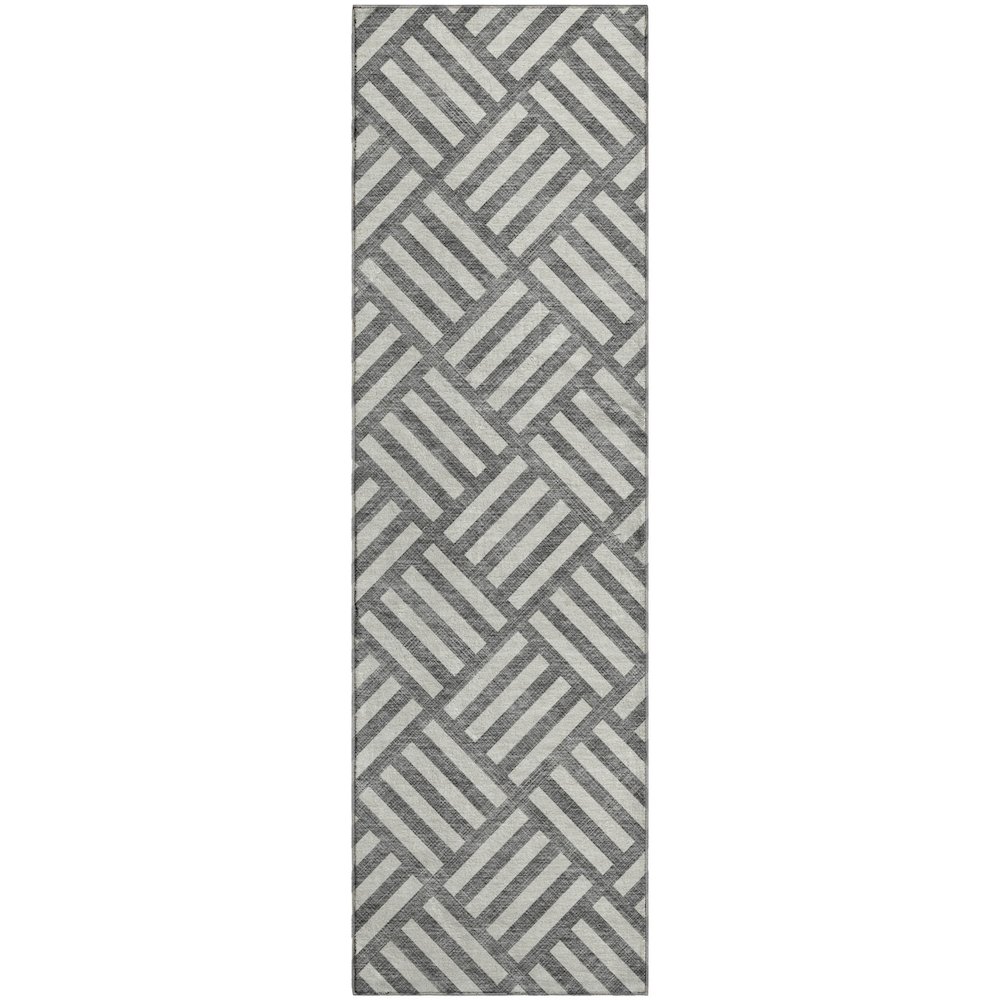 Premium Machine Washable Mayfield  Charcoal 2'3" x 7'6" Runner Rug. Picture 1