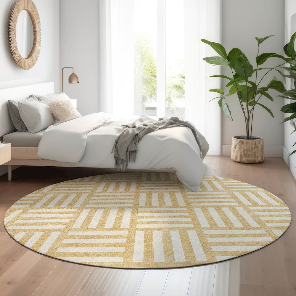 Premium Machine Washable Mayfield  Gold 8' x 8' Round Rug. Picture 5