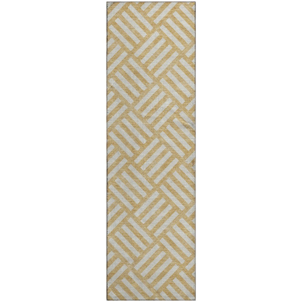 Premium Machine Washable Mayfield  Gold 2'3" x 7'6" Runner Rug. Picture 1