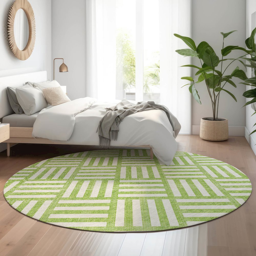 Premium Machine Washable Mayfield  Lime 8' x 8' Round Rug. Picture 5