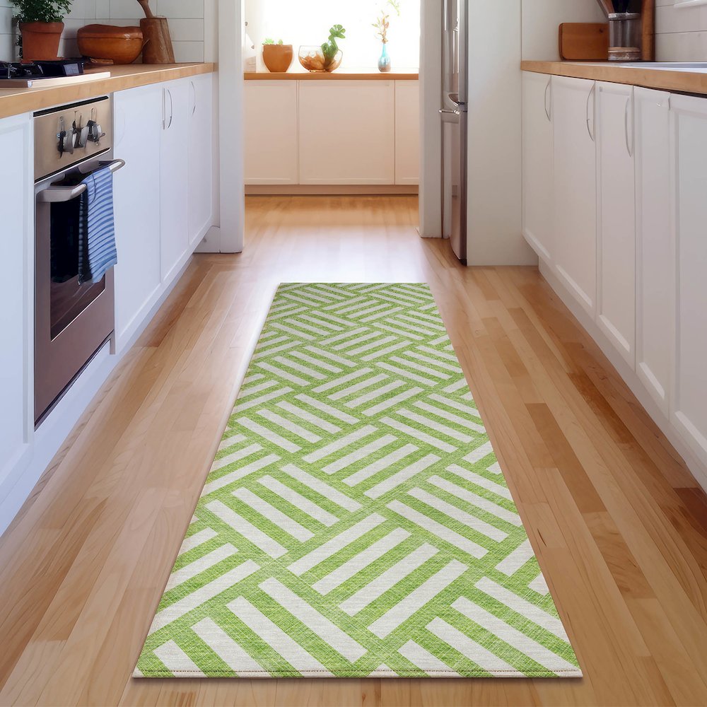 Premium Machine Washable Mayfield  Lime 2'3" x 7'6" Runner Rug. Picture 5