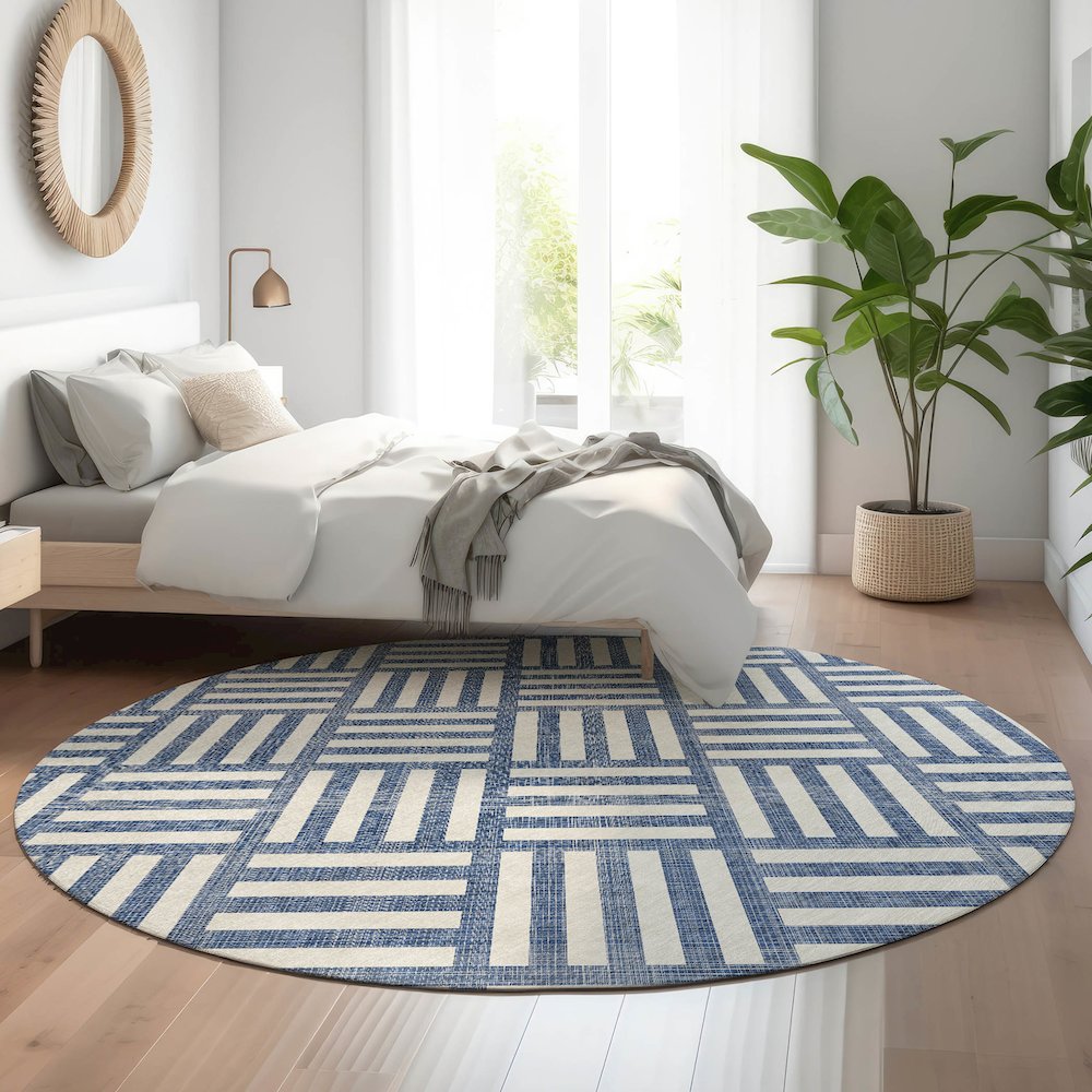 Premium Machine Washable Mayfield  Navy 8' x 8' Round Rug. Picture 5